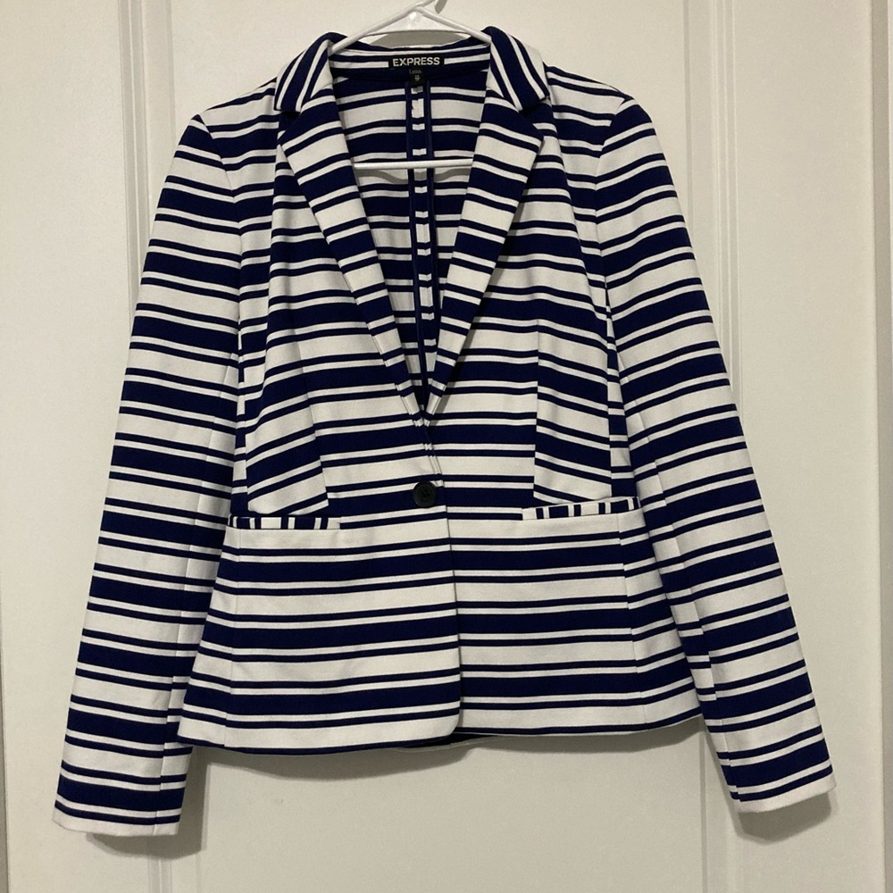EXPRESS Womens Navy and White Stripes Blazer Jacket Stretchy Size XS